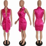 Women Sexy Solid Sleeveless Belted Mini Dress
