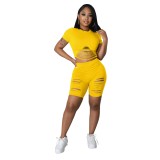 Women's Casual Sports  Solid Color Short Sleeve Two Piece Shorts Set