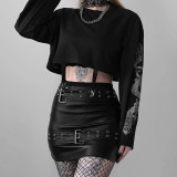 Summer Gothic Double Belt Slim Leather Skirt