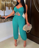 Summer casual women's solid color sleeveless slim fit women's jumpsuit