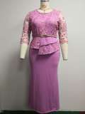 plus size women's autumn lace patchwork dress