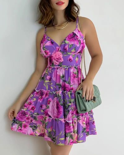 jurk met zoomband met zomerprint