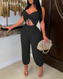 Summer casual women's solid color sleeveless slim fit women's jumpsuit