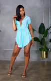 Women's Summer Casual Lace Up Shorts Short Sleeve Blouse Two Piece Set