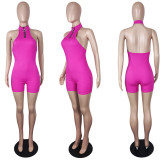 Women's Solid Color Sleeveless Playsuit Summer Comfort Sports Halter Backless Romper