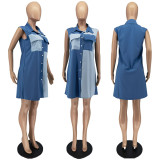 Women's Summer Fashion Pocket Colorblock Shirt Dress