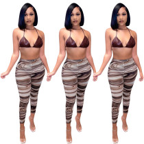 Set di pantaloni a due pezzi in rete con cinghie sexy da donna