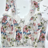 Women Summer Sexy Lace Print Vest