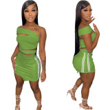 Summer Women Casual Solid Cut Out Top And Skirt Two-Piece Set