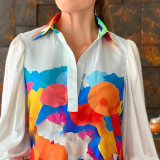 Spring Autumn Colorful Floral Shirt Collar Casual Top - Positioning Printing