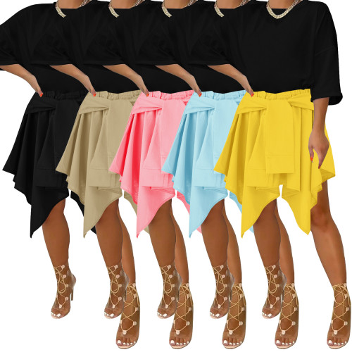 Mode Damen Einfarbig Unregelmäßige Gefälschte Ärmel Schnürrock