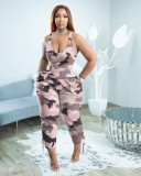 Women's Plus Size Print Fashion Sexy Sling V-Neck Pants Casual Two-piece Set