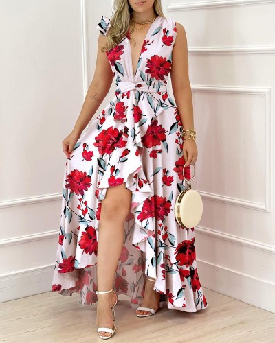 Summer Elegant High Waist Printed Slit Long Dress