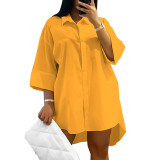 Summer Plus Size Women Solid Shirt Dress