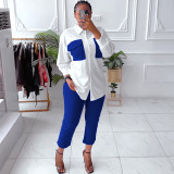 Plus Size Women Solid Shirt And Pant Two Piece Set