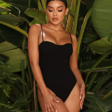 Women Summer Sexy Solid Slim Straps Bodysuit
