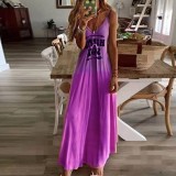 Summer Women Casual Letter Tie Dye Flower Print Long Dress