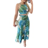 Summer Casual Outfit Print Crop Top And High Waist Skirt Two Piece
