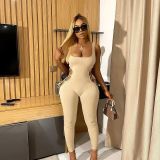 Women Sexy Side Hollow Out Solid Straps Backless Jumpsuit