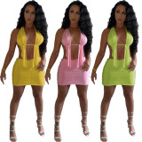 Women Summer Casual Strap Top And Mini Dress Two Piece Set