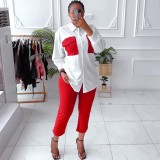 Plus Size Women Solid Shirt And Pant Two Piece Set