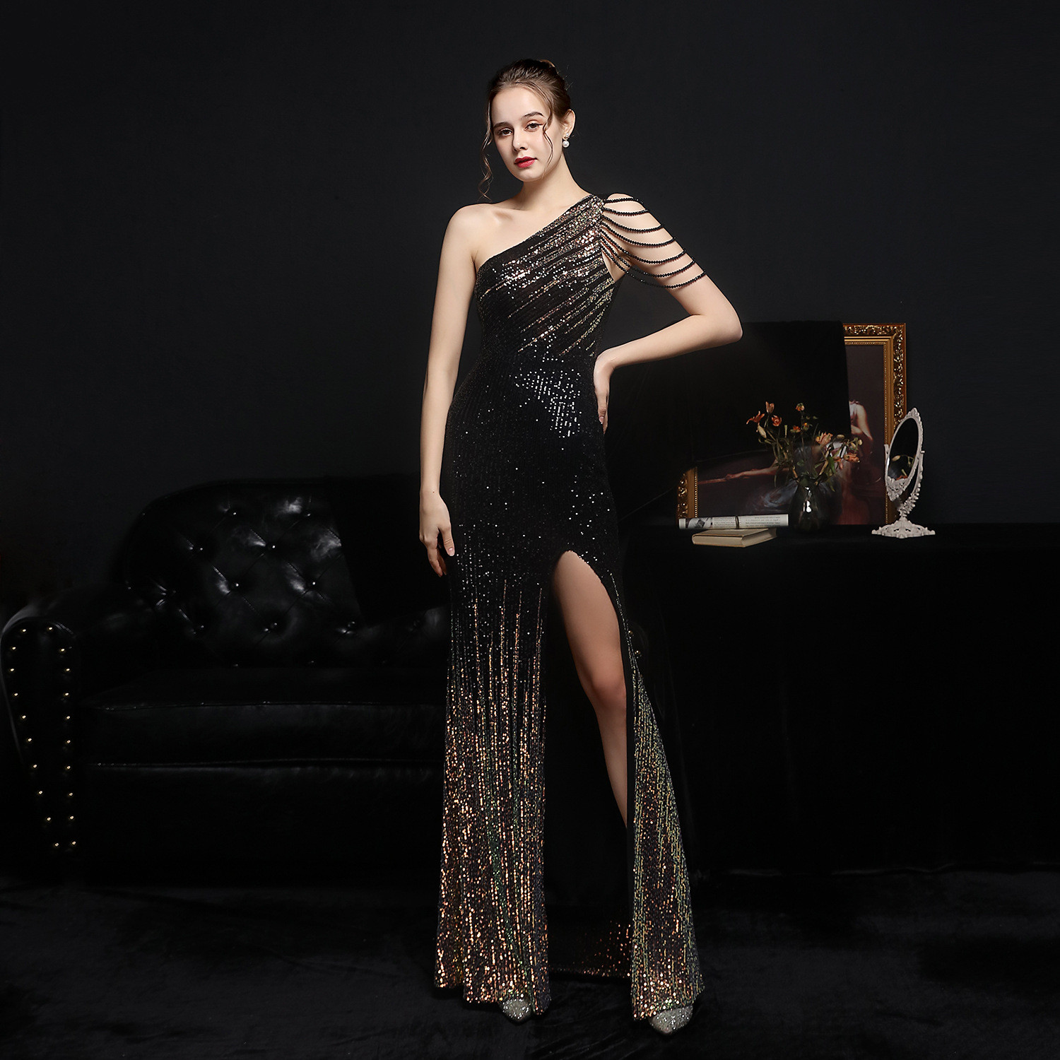 Wholesale Women Sequins Celebrity Party Sexy Long Slim Evening Dress ...