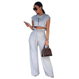 Women Summer Print Solid Sleeveless Top And Pant Two Piece Set
