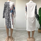 Plus Size Women Striped Print Long Sleeve Dress