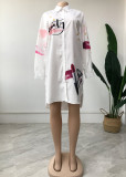 Women Summer Casual Printed Shirt Lapel Dress