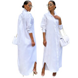 Women Fashion Casual Solid Long Sleeve Long Shirt Dress