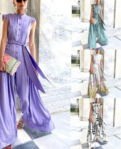 Women's Loose Print Solid Color Sleeveless Jumpsuit