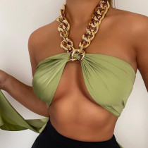 Frühlings- und Sommer-Metallkette sexy Wrap Brustgurt Neckholder Top Damen