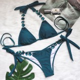 Sexy bikini plain color female split strap luxury diamond swimsuit metal chain accessories swimsuit