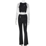 Autumn two-piece cropped sleeveless hollow solid color fashion vest trousers women's clothing