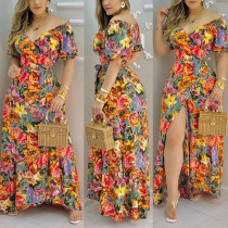 Kleid mit seitlichem V-Ausschnitt und Blumendruck