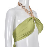 Spring and summer metal chain sexy wrap chest strap halter top women's