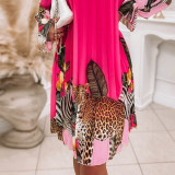 Rose animal pleated dress--positioning print