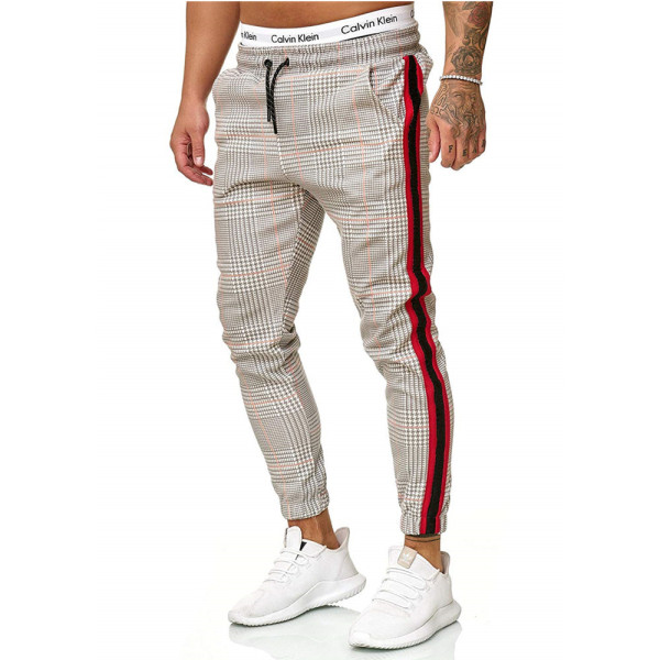 Men'S Houndstooth Print Colorblock Casual Pants