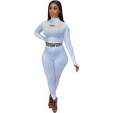 Women Long Sleeve Skinny Letter Print Top And Pant Two Piece Set