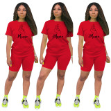 Women Heart Print Top And Shorts Two-Piece Set