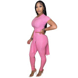 Women Solid Irregular Side Opening Top And Pant Two Piece Set