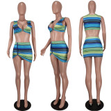 Women Fashion Sexy Print Sleeveless Crop Top And Mini Dress Two Piece