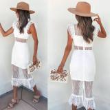Women's spring and summer See Through lace sexy chic ruffle dress