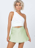 Solid Color Sexy Satin Skirt Fashion Cropped Tie Zipper Short Women's Skirt