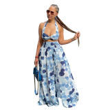 Summer women's polka dot print halter tube crop top skirt set
