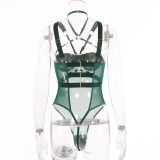 Sexy lingerie nightclub see-through mesh straps bodysuit