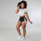 Women's Summer Lace Up Sports Running Short Sleeve Shorts two piece Set