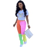 Casual Positioning Print Letter Contrast Pleated two piece pants Set