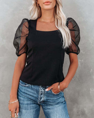 Women's spring and summer puff short sleeve chic top