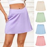 Solid Color Sexy Satin Skirt Fashion Cropped Tie Zipper Short Women's Skirt